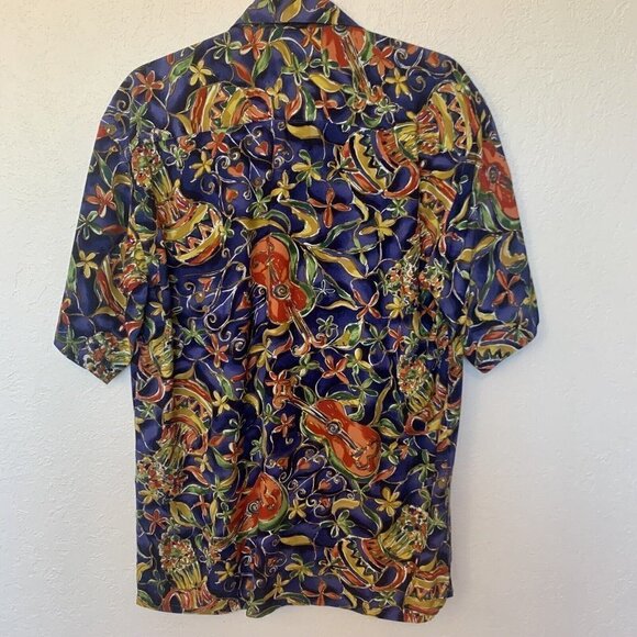 BURMA Bibas Hawaiian shirt Mens M Rayon Floral Guitars - Picture 4 of 5